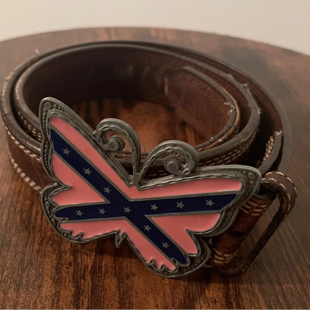 Women’s Nocona Genuine Leather Westen Belt 34 Butterfly Cross Statement Buckle - Picture 8 of 16